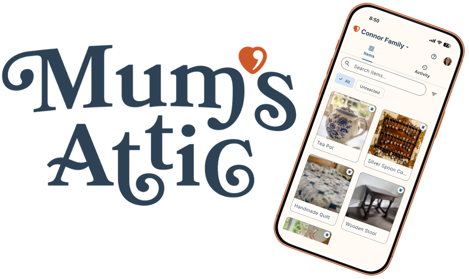 Mum's Attic app showing a collaborative item collection